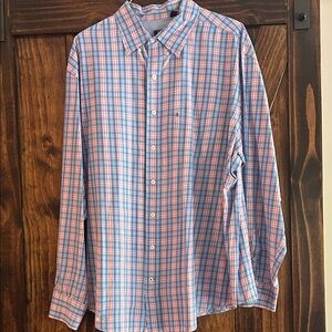 Men's Button-Down Plaid Shirt in Blue and Pink